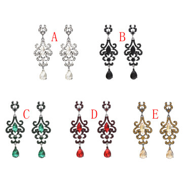 E-4719 5 colors Bohemian crystal water drop Shape Pendant Drop Earrings Stud Earring Wedding Bridal Ear Jewelry
