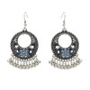 E-4717 4 colors Bohemian Vintage Silver Enamel Flower Ball Tassel Dangle Earrings