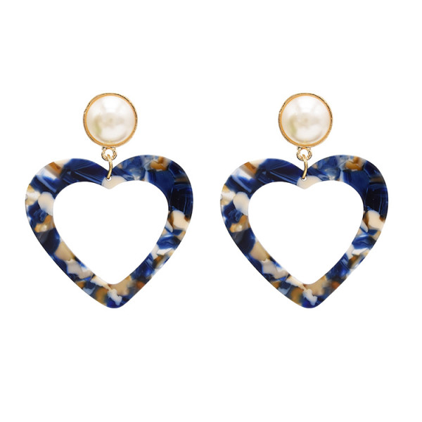 E-4710 Korean Style Gold Plated White Faux Pearl Big Acrylic Heart Drop Earrings