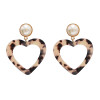 E-4710 Korean Style Gold Plated White Faux Pearl Big Acrylic Heart Drop Earrings