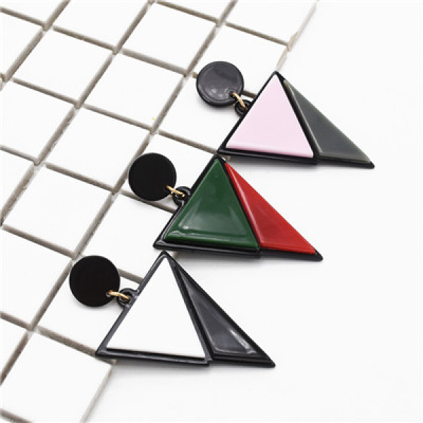 E-4714 3 Colors Trendy Triangle Color Patchwork  Acrylic Drop Earrings For Women