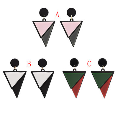 E-4714 3 Colors Trendy Triangle Color Patchwork  Acrylic Drop Earrings For Women