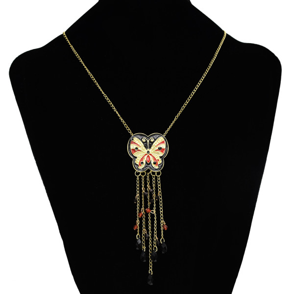 N-2586 New Cute Lovely Sweet Enamel butterfly Golden Metal beads Tassel Pendant Necklace