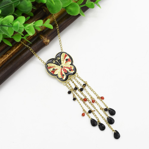 N-2586 New Cute Lovely Sweet Enamel butterfly Golden Metal beads Tassel Pendant Necklace
