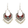 E-4724 3 Colors Bohemian Vintage Silver Enamel  Ball Tassel Dangle Earrings Jewelry Design