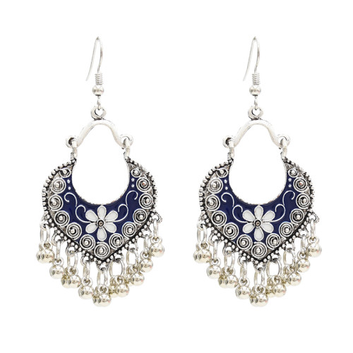 E-4724 3 Colors Bohemian Vintage Silver Enamel  Ball Tassel Dangle Earrings Jewelry Design