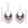 E-4724 3 Colors Bohemian Vintage Silver Enamel  Ball Tassel Dangle Earrings Jewelry Design