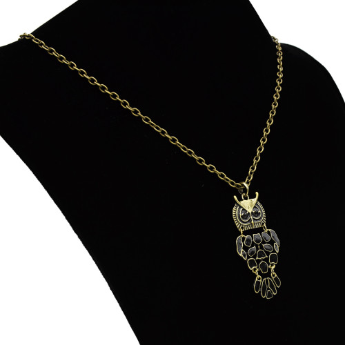 N-2554 New Coming Bronze Black Glazed Owl Pendant Necklace