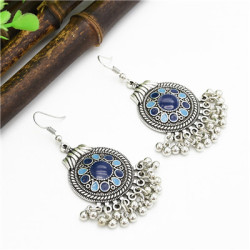 E-4728 4 Colors Bohemian Vintage Silver Enamel Ball Tassel Dangle Earrings Jewelry Design