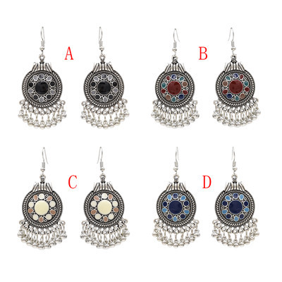 E-4728 4 Colors Bohemian Vintage Silver Enamel  Ball Tassel Dangle Earrings Jewelry Design