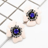 E-4725 Light Pink Enamel Acrylic Petal Flower Stud Earring Rhinestone Crystal Earrings