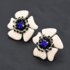 E-4725 Light Pink Enamel Acrylic Petal Flower Stud Earring Rhinestone Crystal Earrings