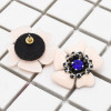 E-4725 Light Pink Enamel Acrylic Petal Flower Stud Earring Rhinestone Crystal Earrings