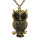 N-2553  Vintage Style Rhinestone Bronze Owl Pendant Necklace