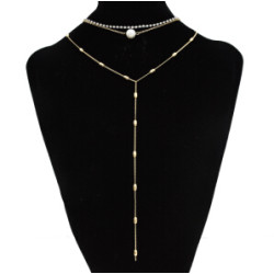 N-7076 New Fashion Korean Gypsy Multilayer Choker Necklace Rhinestone Pearl Shiny Crystal Link Chains Pendant Necklace