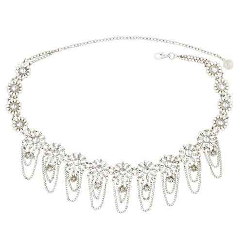 N-7081 * Vintage Silver Flower Waist Chain Hollow out Body Chain Summer Beach Body Waist Chain Jewelry