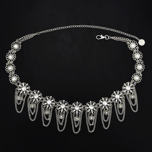 N-7081 * Vintage Silver Flower Waist Chain Hollow out Body Chain Summer Beach Body Waist Chain Jewelry