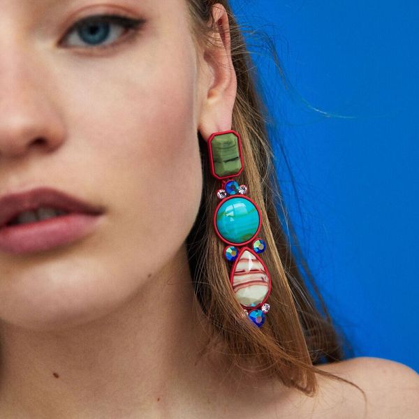 E-4729 Vintage Big Statement Earring Bohemian Resin Rhinestone Geometry Drop Earrings