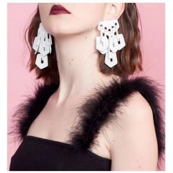 E-4727 2 Colors Square Shape Enamel Tassel Elegant Trendy Earring For Women