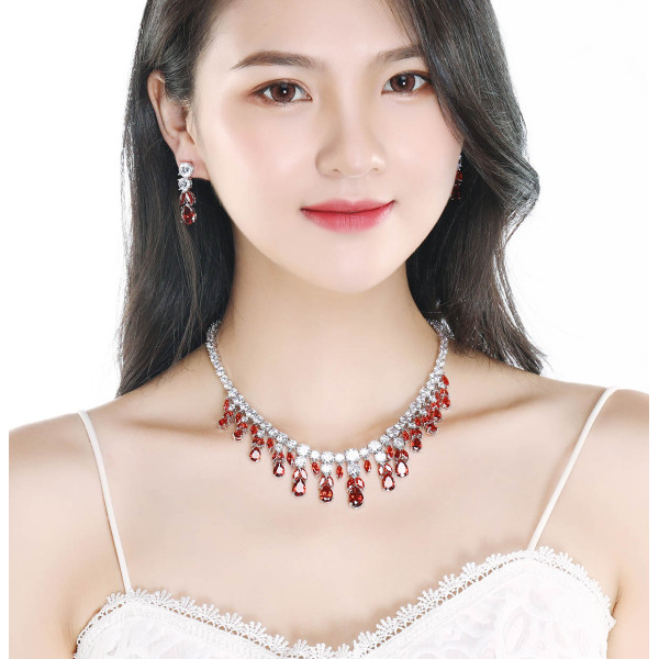 N-7051 5 Colors Elegant 3A Zircon Bride Weeding Party Necklace Earring Jewelry Set