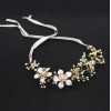 F-0495 Fashion Lace Flowers Crystal Pearl Beads Silk Chain Hairband Bridal Wedding Hair Accessories Jewelry