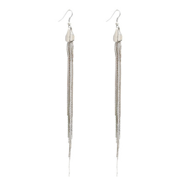gun black/silver tone long fringe dangle earring E-0079