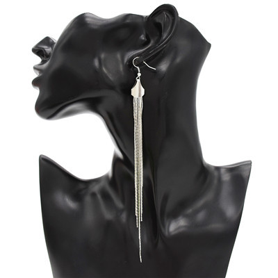 gun black/silver tone long fringe dangle earring E-0079