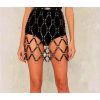 N-7083 Sexy Black Leather Alloy Button Body Harness Dress Jewelry For Women