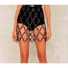 N-7083 Sexy Black Leather Alloy Button Body Harness Dress Jewelry For Women
