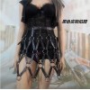 N-7083 Sexy Black Leather Alloy Button Body Harness Dress Jewelry For Women