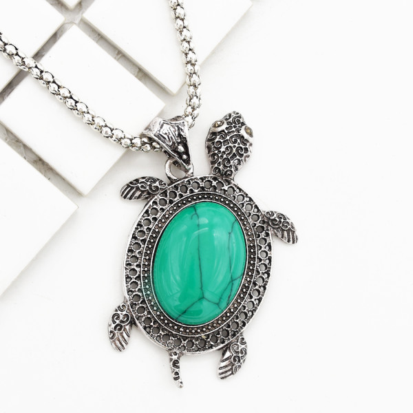 N-5866 New Arrival Tibetan Silver Alloy Inlay Turquoise Tortoise Pendant Necklace Earrings Bracelet Set  For Women