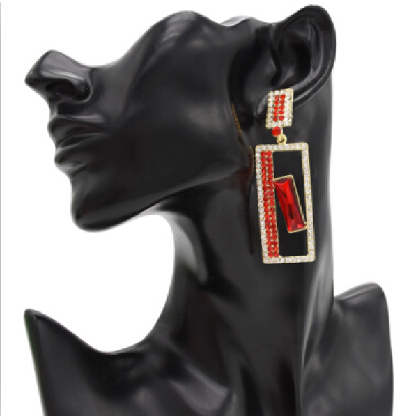 E-4732 4 colors Bohemian crystal Geometric Shape Square Pendant Drop Earrings Stud Earring Wedding Bridal Ear Jewelry