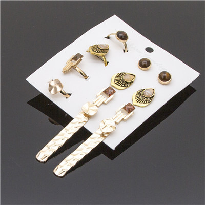 R-1498 Trendy Earring&Ring Gold Alloy Rhinestone Jewelry Set For Women