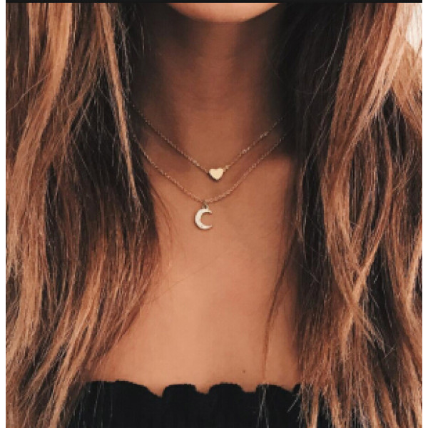 N-7086 New Trendy Coin Moon Heart Shape Pendant Necklaces for Women Boho Wedding Party Jewelry Gift