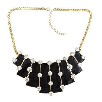 N-1784 Big Rhinestone Enamel Golden Chunky Bib Geometry Pendant Necklace