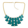 N-1784 Big Rhinestone Enamel Golden Chunky Bib Geometry Pendant Necklace