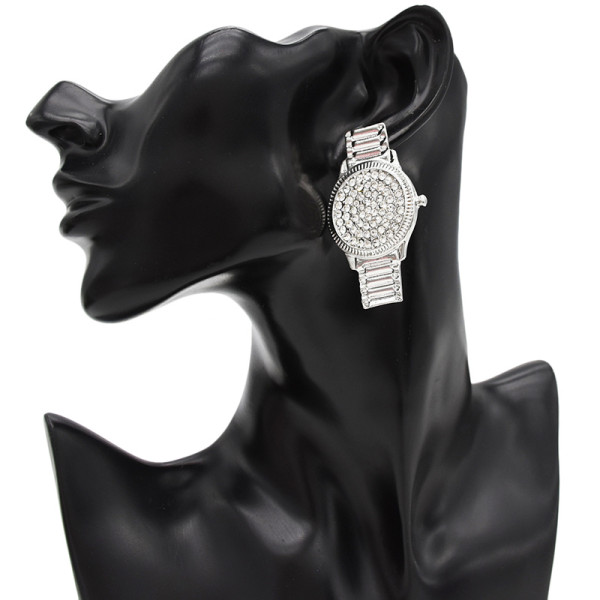 E-4736 Fashion Crystal Watch Shape Crystal Silver Plated Fashion Ear Studs Earrings for Women