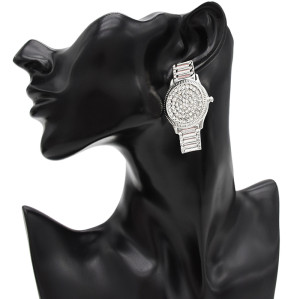 E-4736 Fashion Crystal Watch Shape Crystal Silver Plated Fashion Ear Studs Earrings for Women