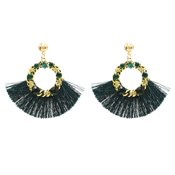 E-4748 Bohemian Statement Drop Earrings Rhinestone Thread Fringe Earring