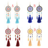 E-4746 4 Colors  Round Small Beads Alloy Tassel Drop Dangle Earrings Jewelry