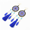 E-4746 4 Colors  Round Small Beads Alloy Tassel Drop Dangle Earrings Jewelry