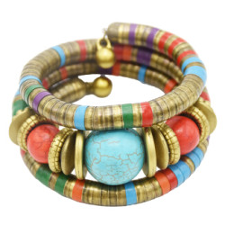 B-0903 Ethnic Colorful Resin Beads Statement Bangles & Bracelets for Women Boho Wedding Party Jewelry