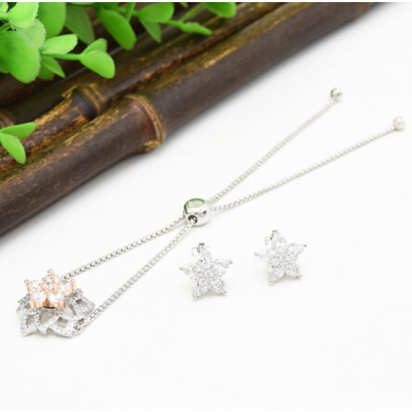 B-0902 E-4758 1 Colors Elegant 3A Zircon Star Rhinestone Jewelry Set For Bride Wedding Party Bracelet Earring