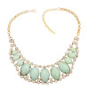 N-0566 New European style golden rhinestone geometry oval gem crescent bib necklace