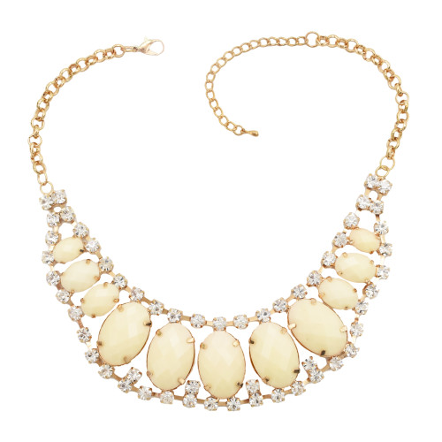 N-0566 New European style golden rhinestone geometry oval gem crescent bib necklace