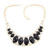 N-0566 New European style golden rhinestone geometry oval gem crescent bib necklace