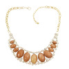 N-0566 New European style golden rhinestone geometry oval gem crescent bib necklace