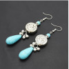 E-4749 2 Styles Bohemian Ethnic Earrings Turquoise Beads Tassel Drop Earrings Round Coins Pendant Dangle Earrings Jewelry