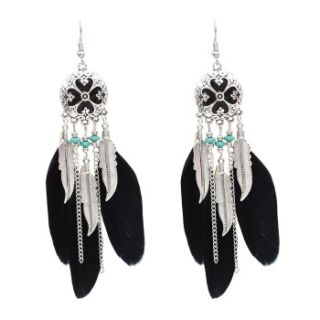 E-4747 Vintage Bohemian Drop Dangle Earrings Alloy Leaves Pendant Feather Earring