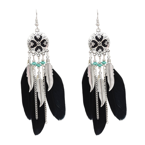 E-4747 Vintage Bohemian Drop Dangle Earrings Alloy Leaves Pendant Feather Earring
